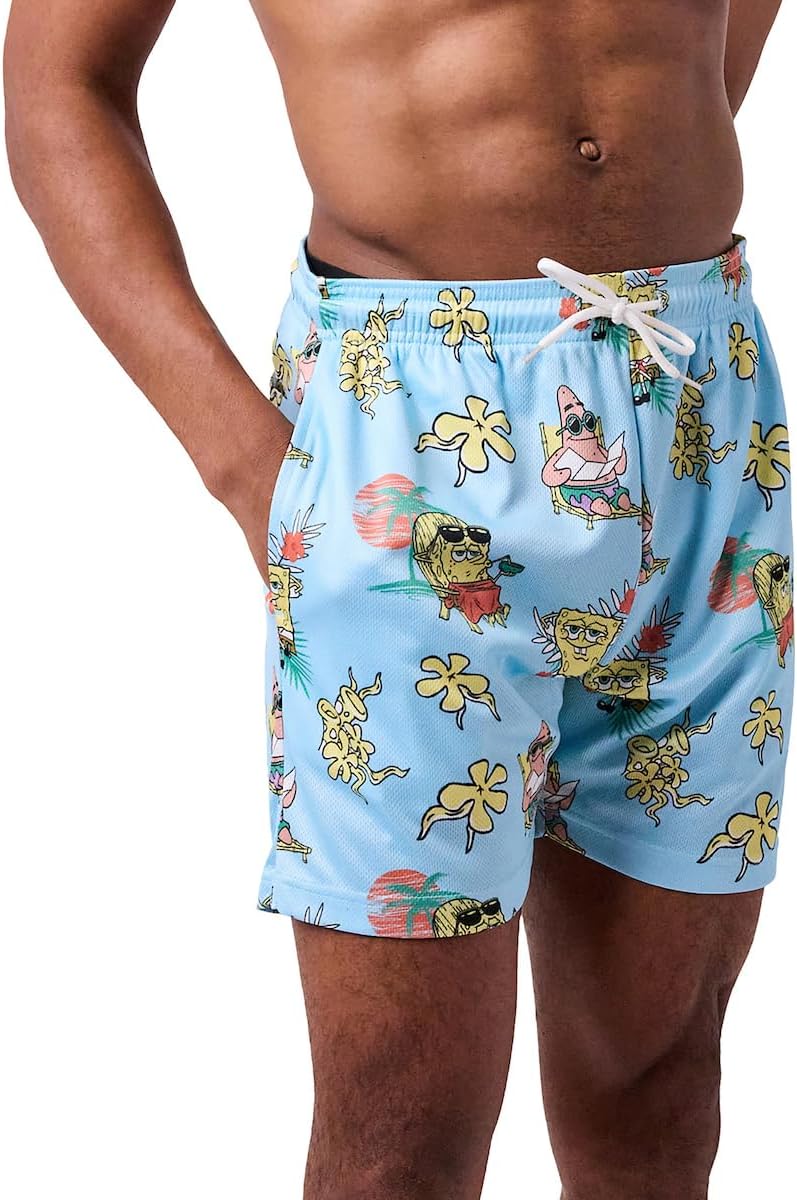 Bio World Spongebob Squarepants Beach Day All-Over Print Men's Blue Active Mesh Shorts - Image 2